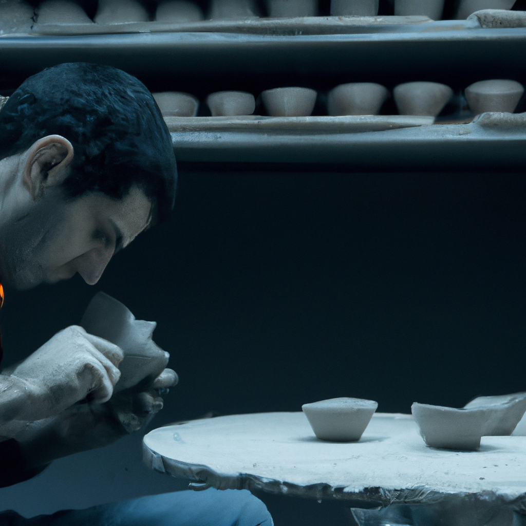 Formateur technique de tournage au tour de potier, de profil, concentré